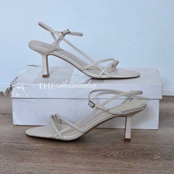 Quince Womens Italian Leather 70Mm Strappy Heel Bone Shoes 8 New With Tags & Box - Picture 1 of 13